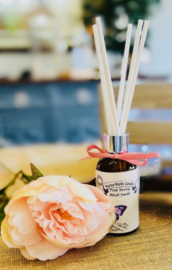 pink peony blush suede reed diffuser