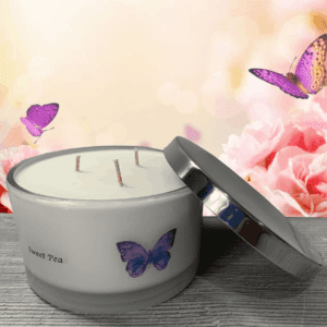 sweet pea scented 3 wick candle