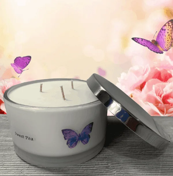 sweet pea scented 3 wick candle